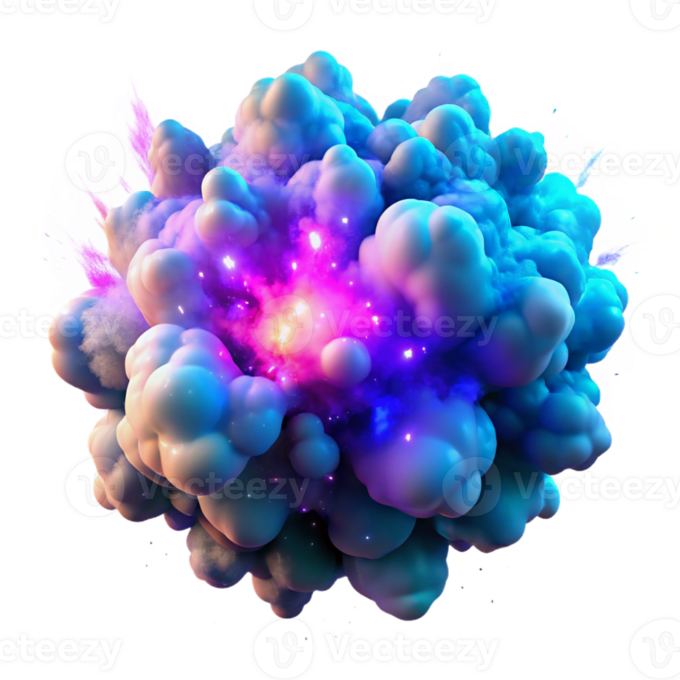 dramatic minimalist An explosion of colorful particles forming a nebula-like cloud, backlit by a cool blue glow, digital art style original png