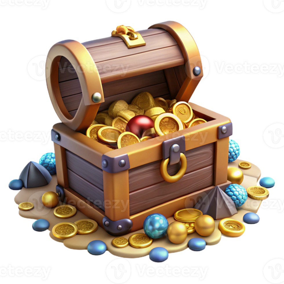 dramatic abstract A treasure chest overflowing with gold coins and jewels, resting on the seabed, glittering, pirate adventure style professional png