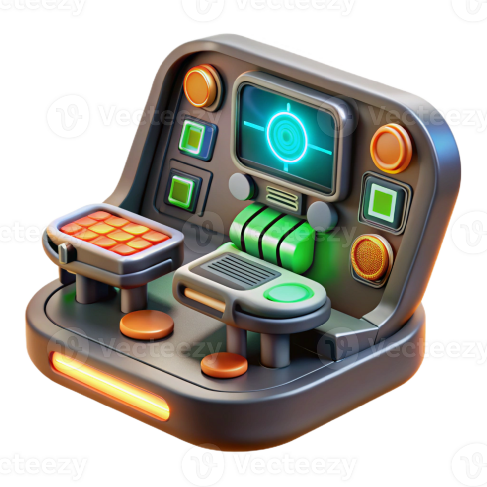 elegant traditional A futuristic control panel with glowing buttons and holographic displays, complex data visualizations, dark background with green and orange accents, sci-fi style detailed png