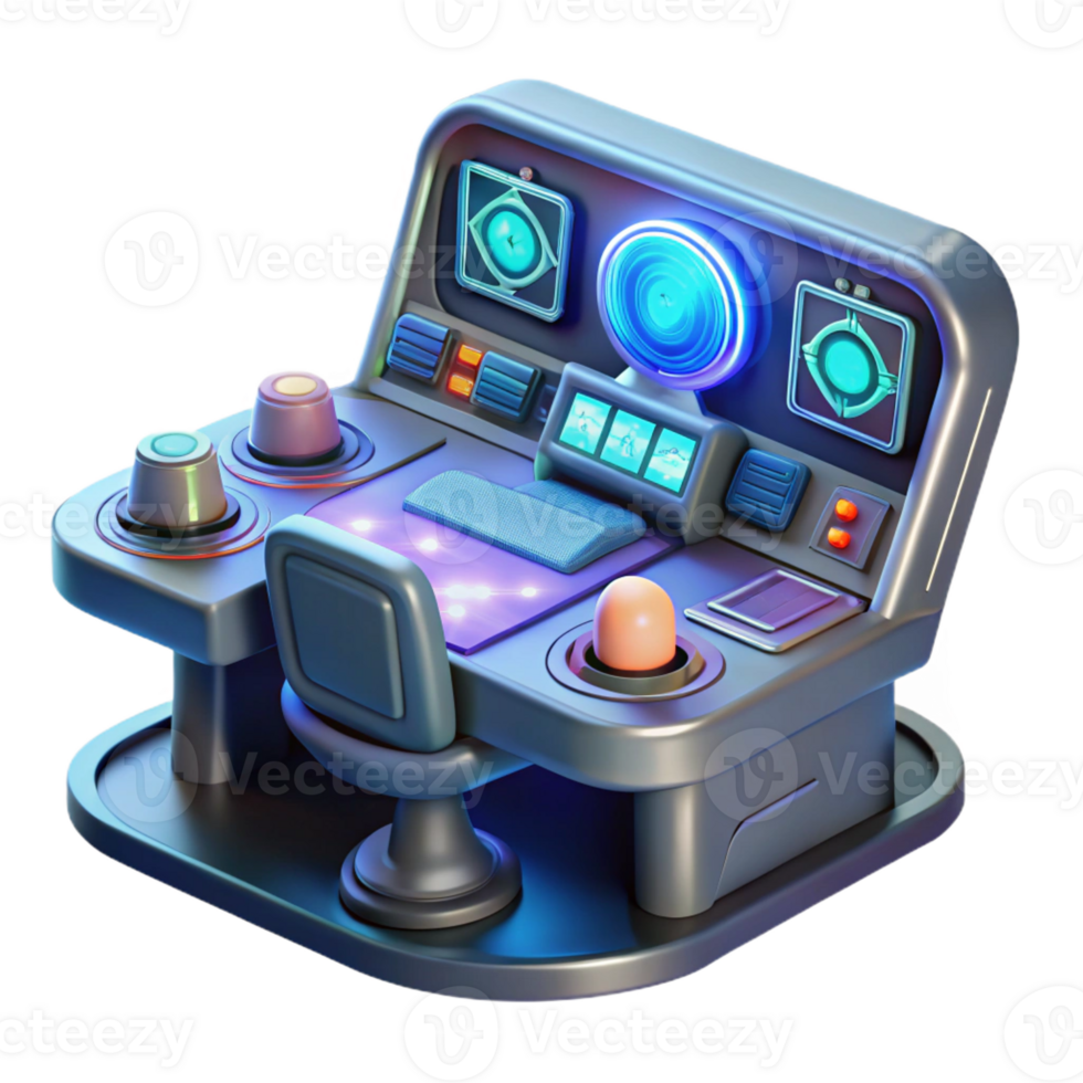 stunning abstract A futuristic control panel with glowing buttons and holographic displays, complex data streams visible, in a dimly lit room professional png