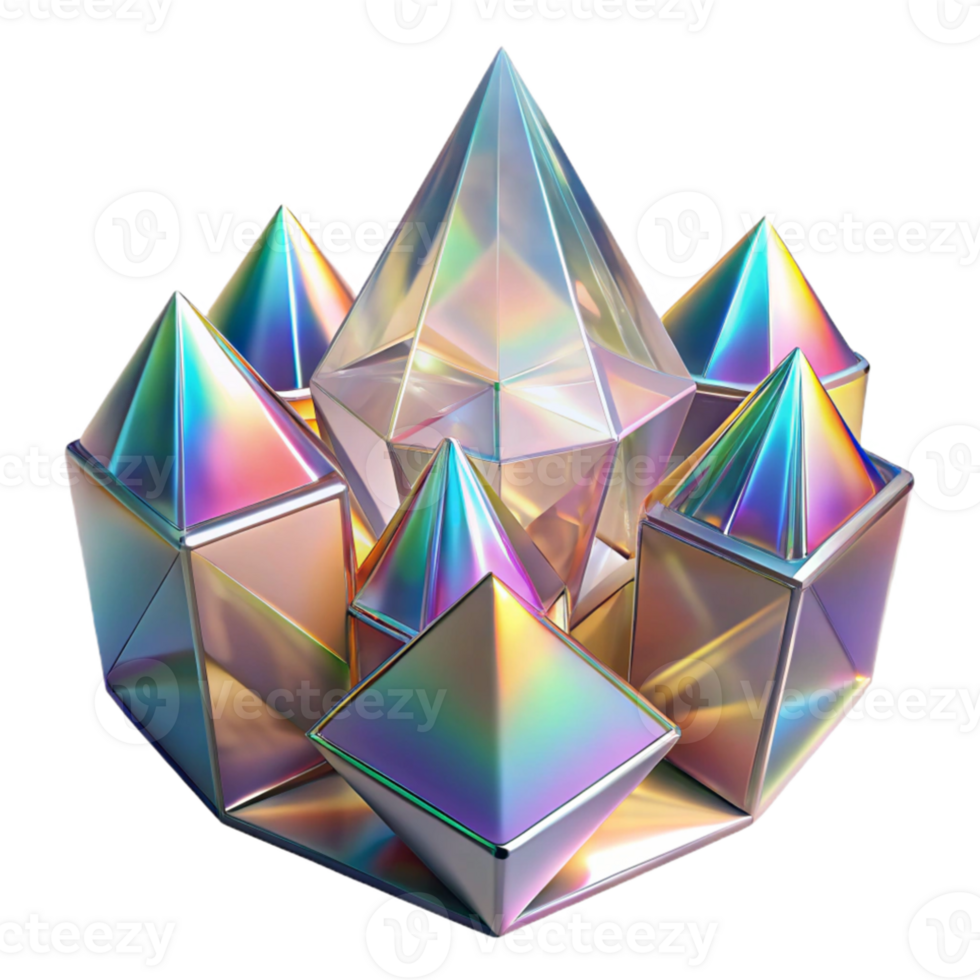 serene creative A field of crystalline structures, refracting a rainbow of light, in a geometric, abstract style exclusive png