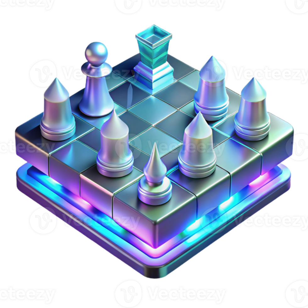 wonderful creative A holographic chessboard with glowing pieces, futuristic game design style high quality png
