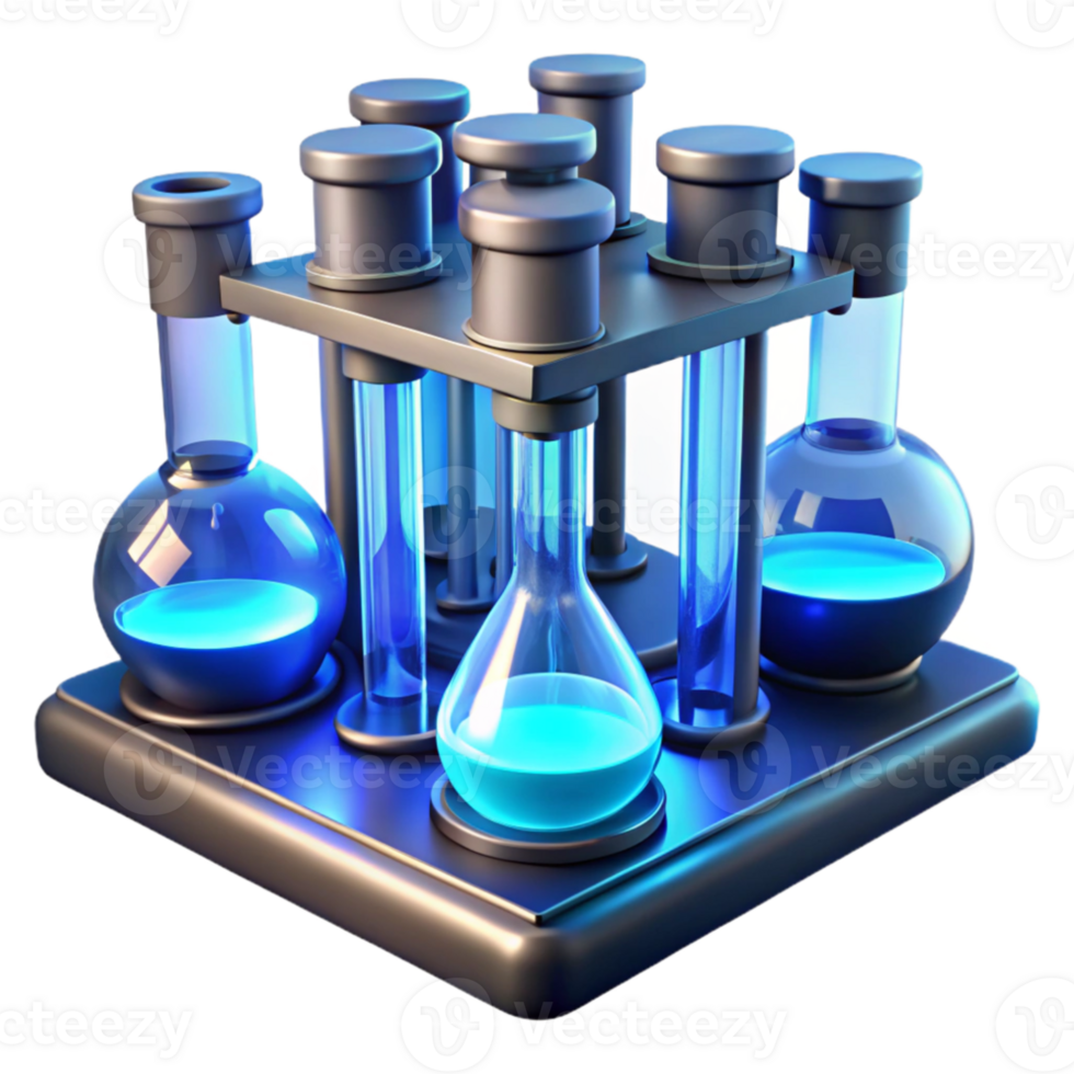 impressive rustic A futuristic laboratory filled with glowing test tubes and beakers, illuminated by cool blue laboratory lighting, in a sterile style premium png