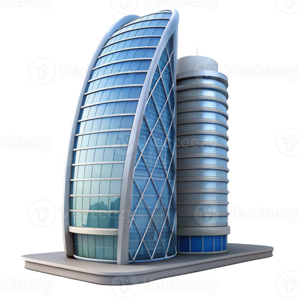 extraordinary modern Modern skyscraper with parametric design, curved lines, glass facade, city skyline in the background original png