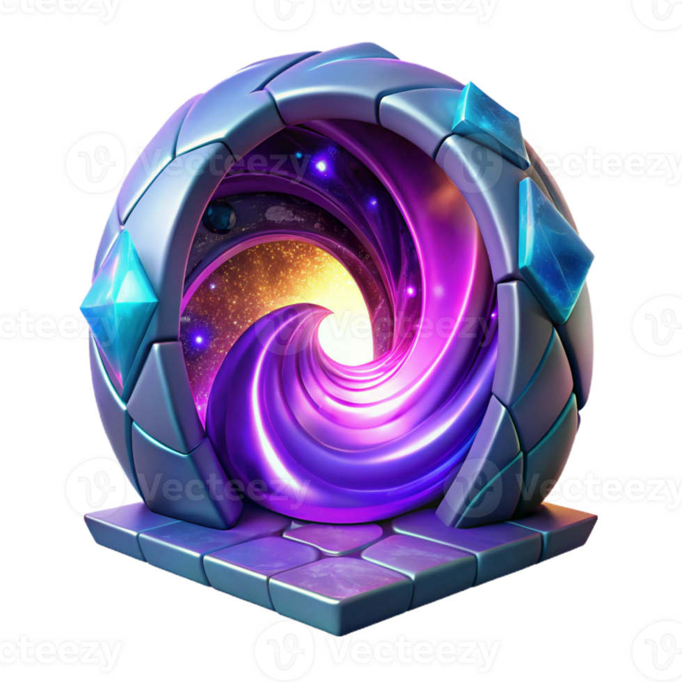 stunning contemporary A portal to another dimension swirling with vibrant colors and geometric patterns, lit by an ethereal glow, Fantasy Art style exclusive png