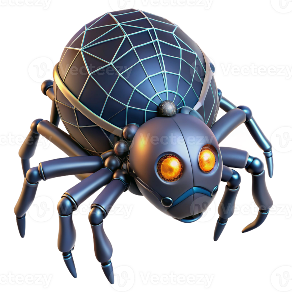 extraordinary classic A robot spider spinning a complex web, lit by moonlight in a nature illustration style detailed png