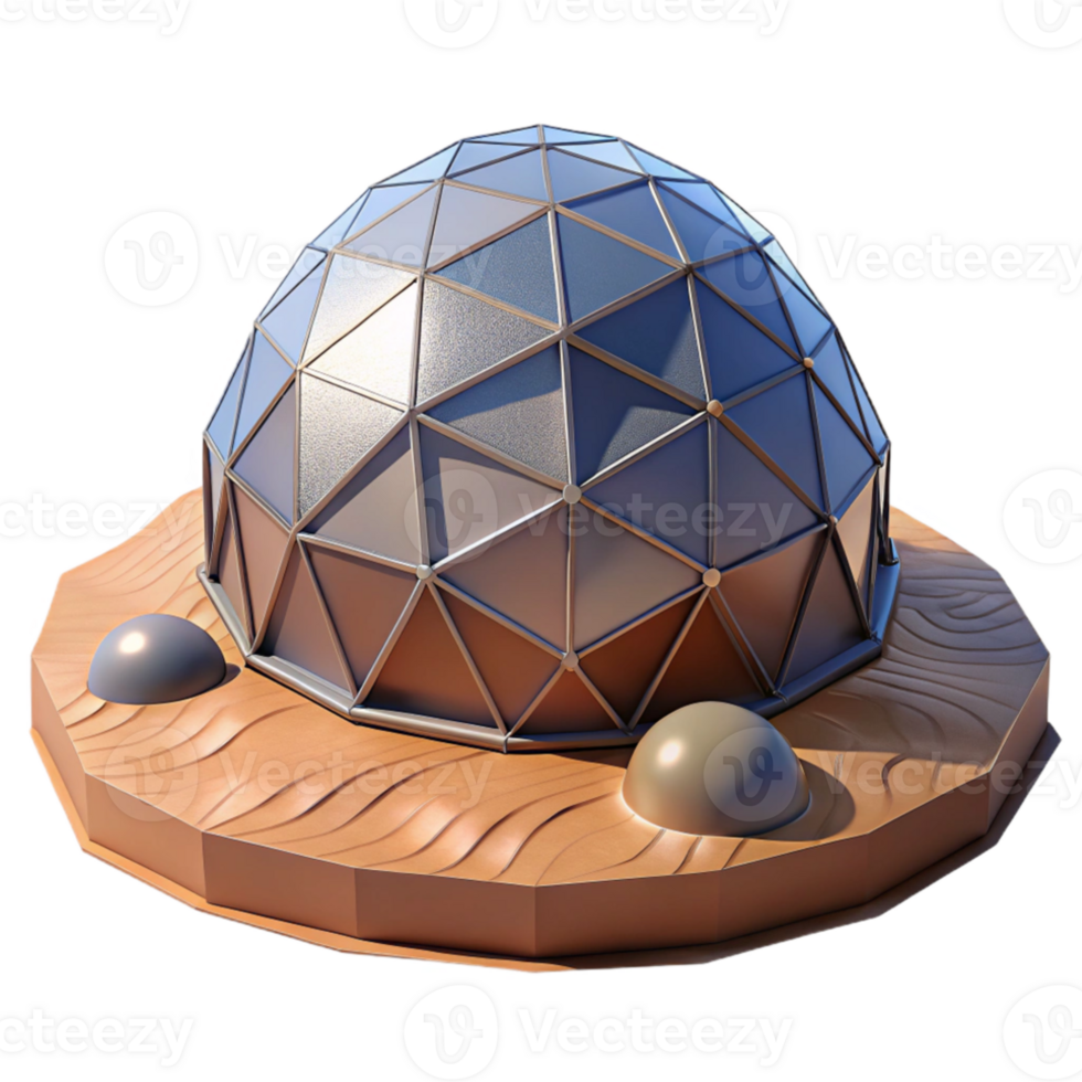 extraordinary contemporary Geodesic dome, triangular panels, futuristic design, desert landscape, architectural visualization, genuine png