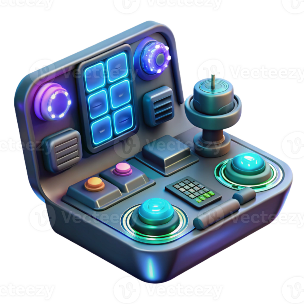 magnificent abstract A futuristic control panel with glowing buttons and holographic displays, complex data streams visible, in a dimly lit room premium png