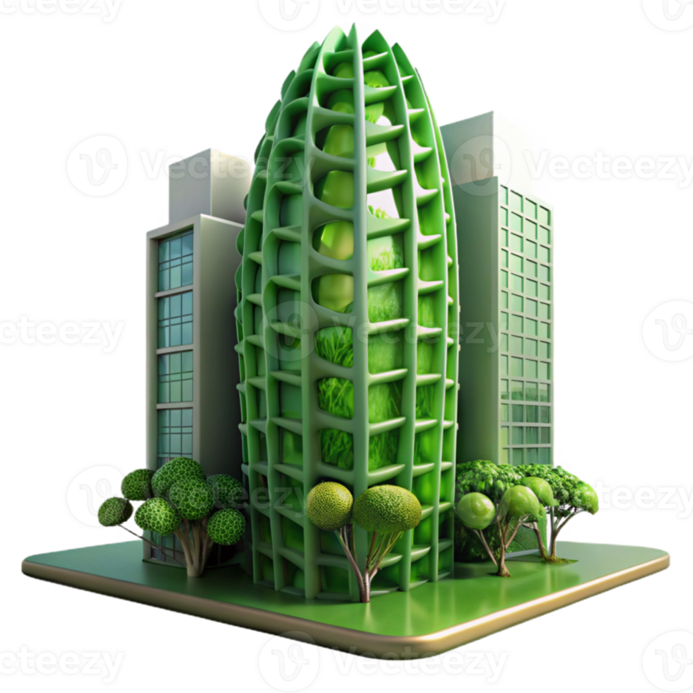 vibrant contemporary Bio-inspired skyscraper, mimicking natural forms, green walls, dappled sunlight, biophilic design genuine png