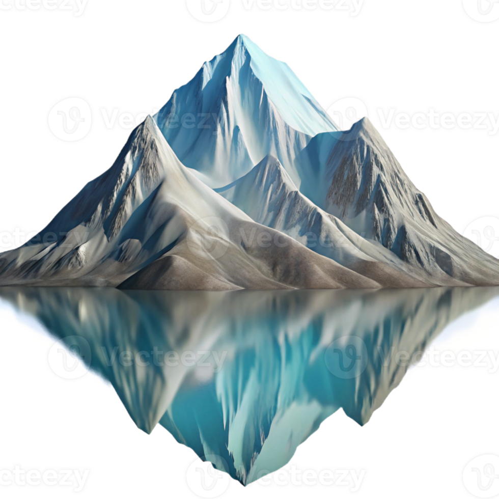dramatic vintage Snow-capped mountain peak reflected in a pristine alpine lake, serene, majestic, realistic style, detailed png