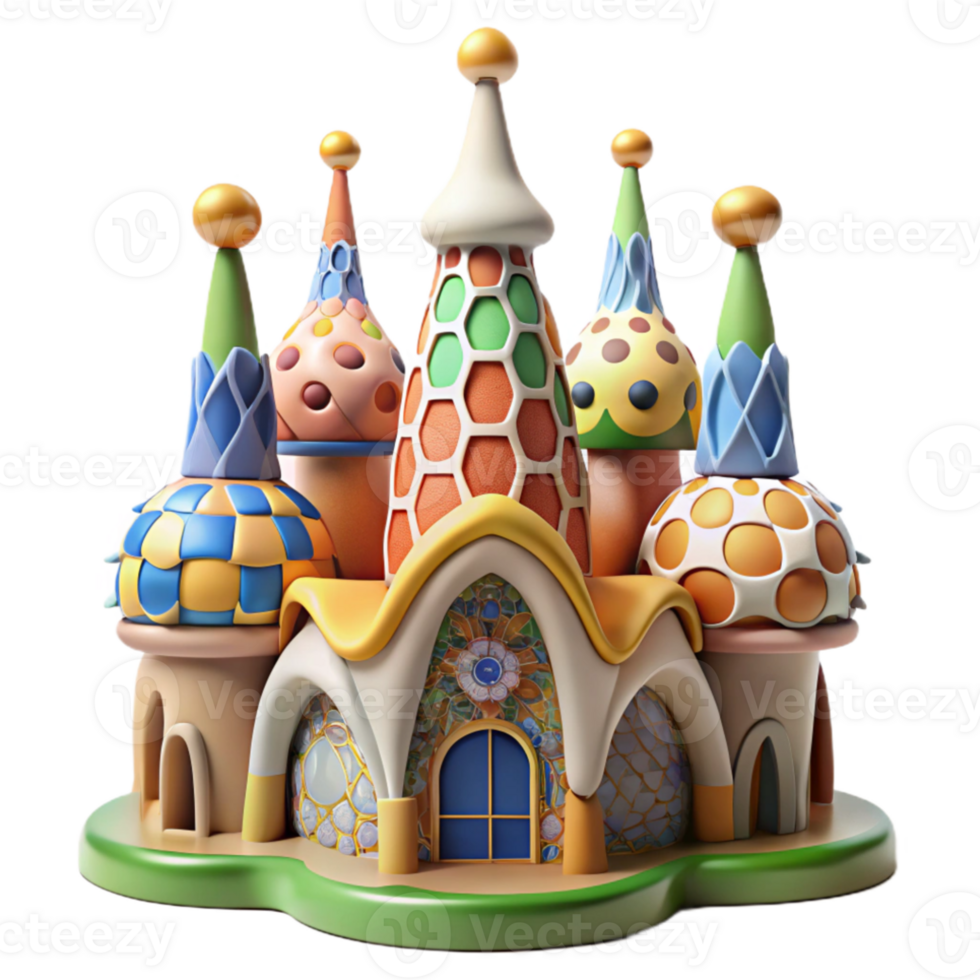serene artistic Gaudi-inspired architecture, organic shapes, colorful mosaics, whimsical design, Barcelona style, vibrant lighting exclusive png