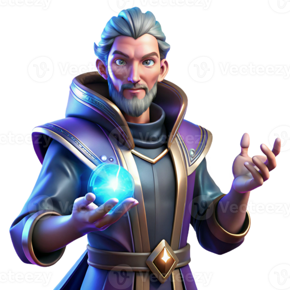 elegant modern Portrait of a powerful sorcerer with glowing hands, surrounded by magical energy, fantasy art style high resolution png