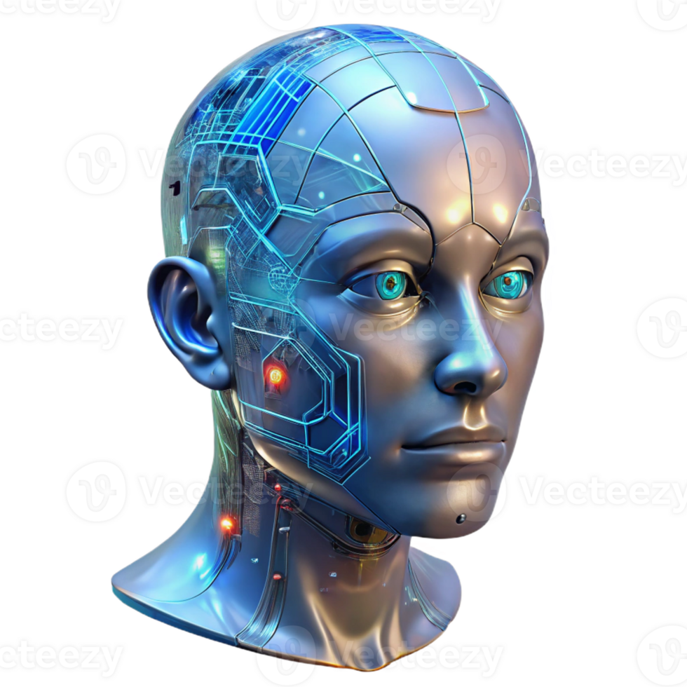 elegant abstract A transparent human head filled with intricate circuitry and data flow, cyberpunk aesthetic, neon lighting 4K png