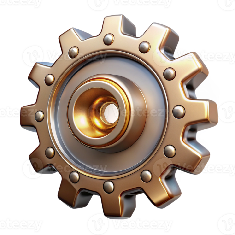 wonderful artistic A single steampunk gear, intricately designed with cogs and rivets, metallic and reflective lighting 4K png