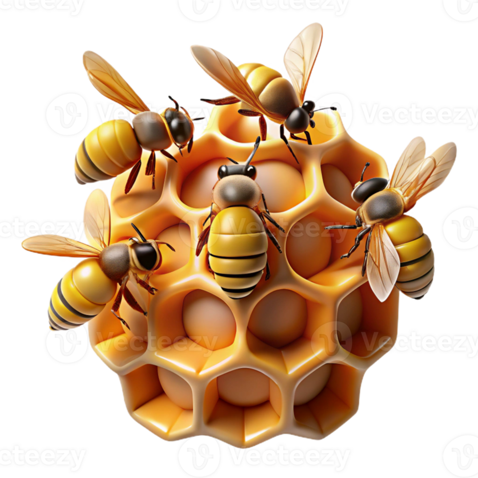 dramatic minimalist A swarm of bees buzzing around a honeycomb, close-up macro photography, detailed and intricate authentic png
