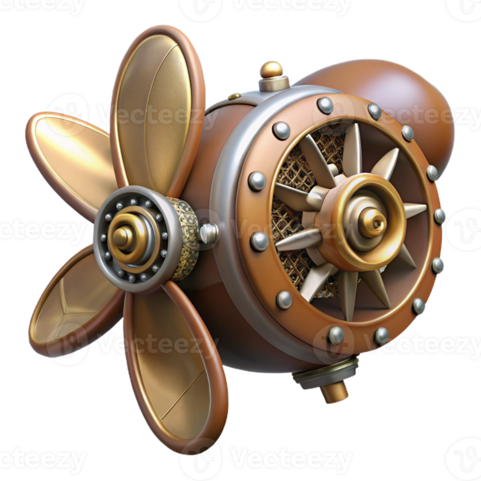 elegant contemporary A complex steampunk airship propeller, with spinning blades and intricate gears, dynamic, motion-blurred lighting genuine png