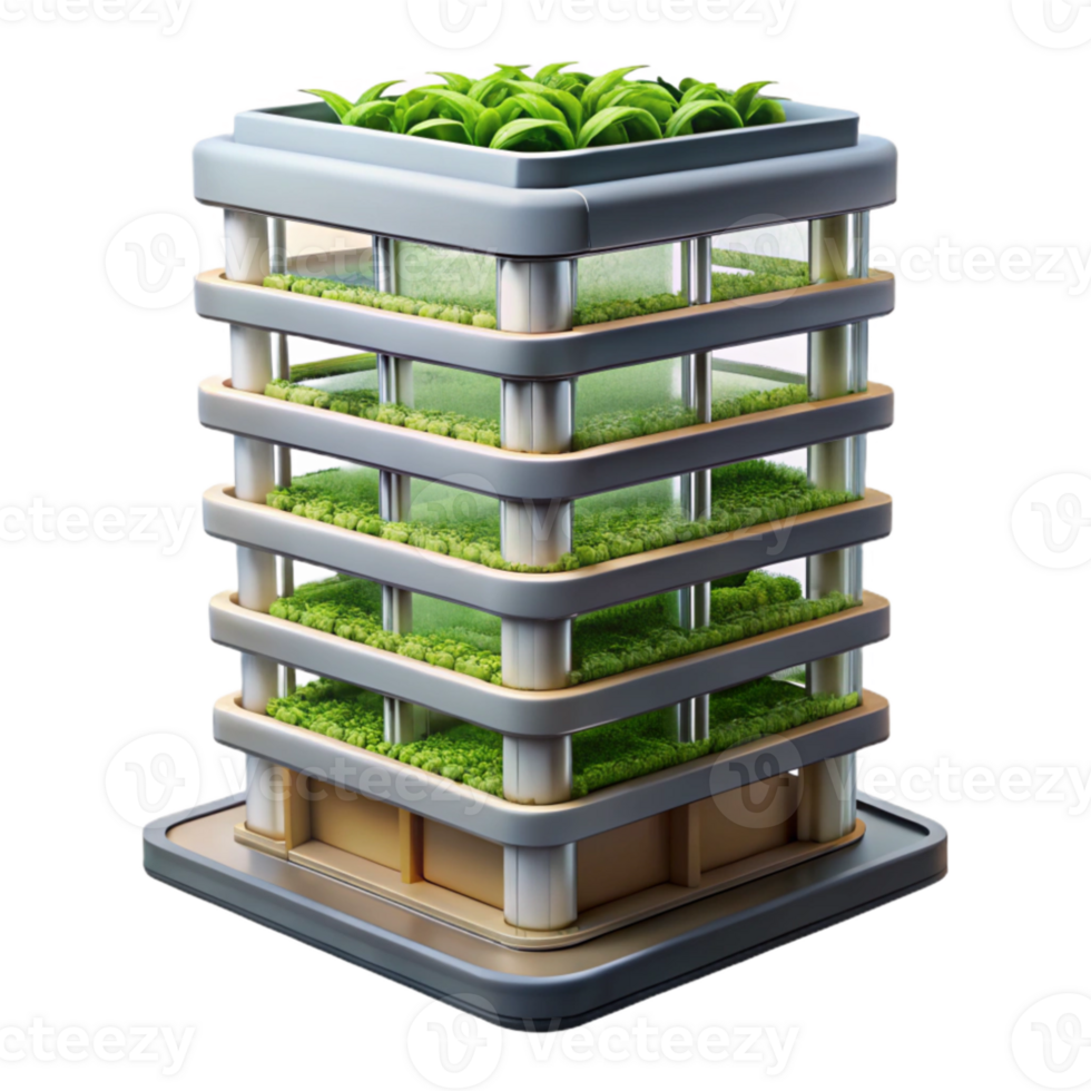wonderful contemporary Vertical farm skyscraper, stacked layers of crops, artificial lighting, urban farming, sustainable architecture high resolution png