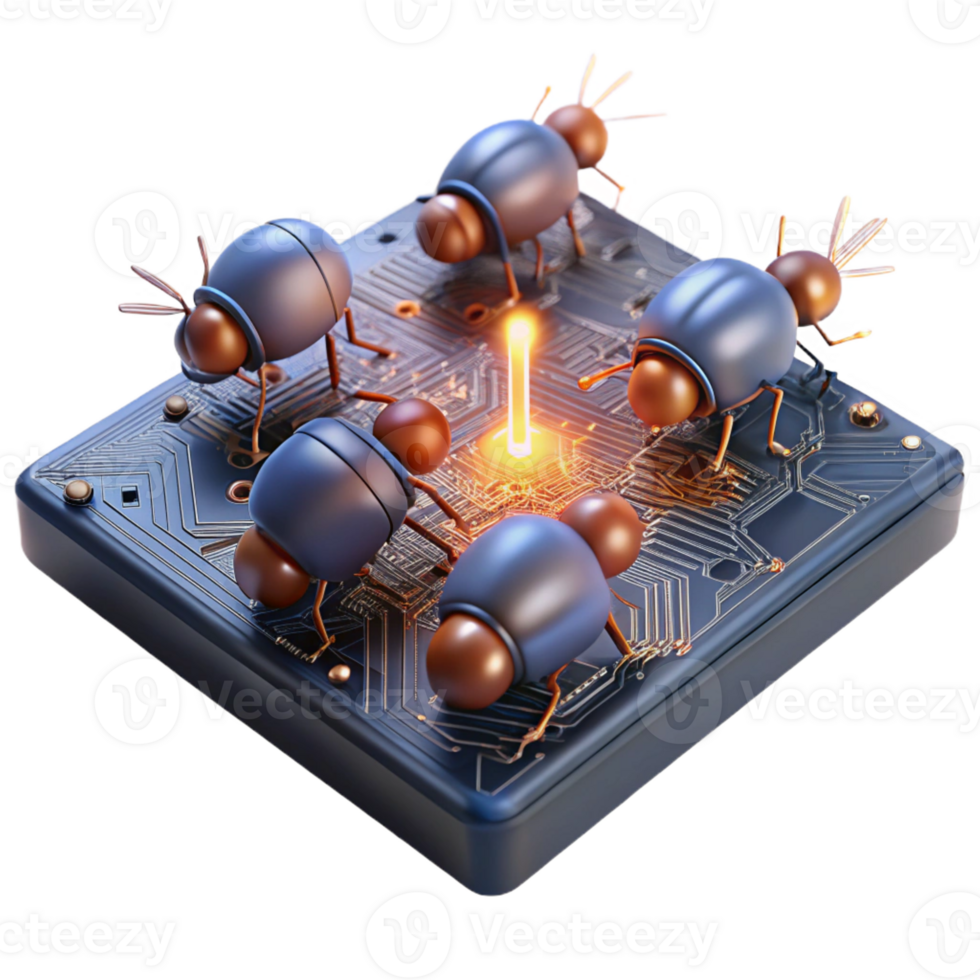 dramatic creative A swarm of nanobots repairing a damaged circuit board, glowing with microscopic sparks, in a hyperrealistic close-up detailed png