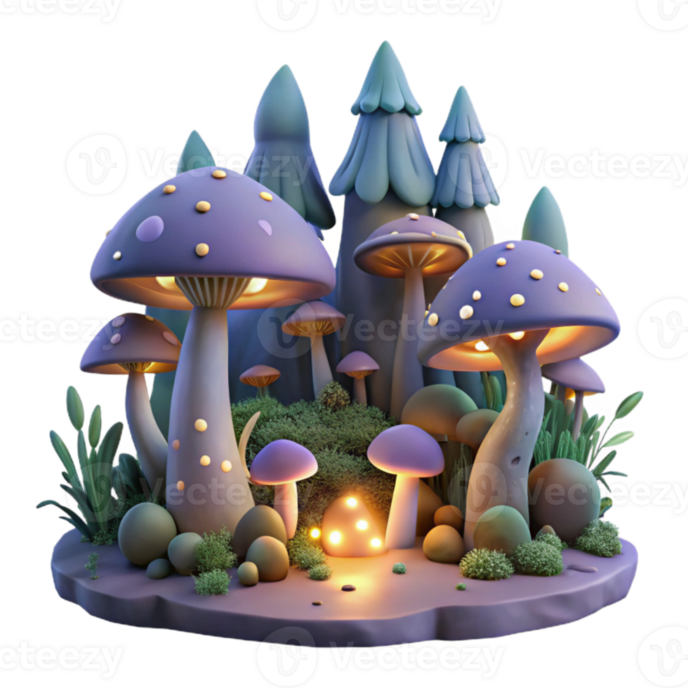 extraordinary traditional A mysterious enchanted forest, filled with glowing mushrooms and fireflies, shrouded in mist, lit by ethereal moonlight. Fantasy landscape painting style 4K png
