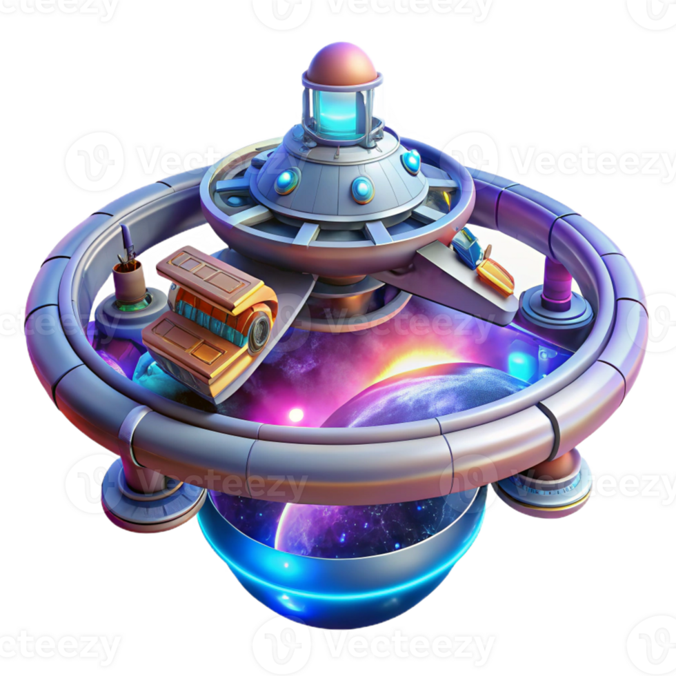 magnificent traditional A futuristic, space station orbiting a vibrant, colorful nebula, with docking bays and rotating sections, illuminated by the nebula's glow, in a cosmic style high quality png
