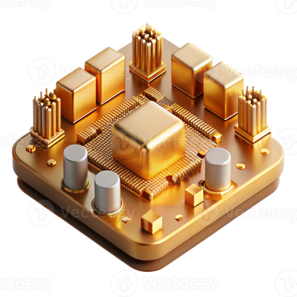 vibrant contemporary A close-up of a computer motherboard, intricate circuitry and components visible, warm, golden lighting, technical illustration style original png