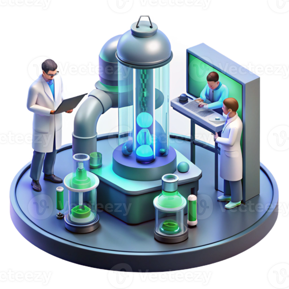 serene artistic A futuristic laboratory filled with advanced technology, scientists working in the background, bright and sterile lighting professional png