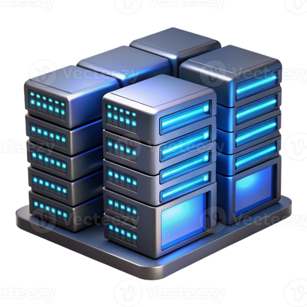 extraordinary rustic A server farm with rows of blinking servers, illuminated by cool blue server room lighting, in a technical style 4K png