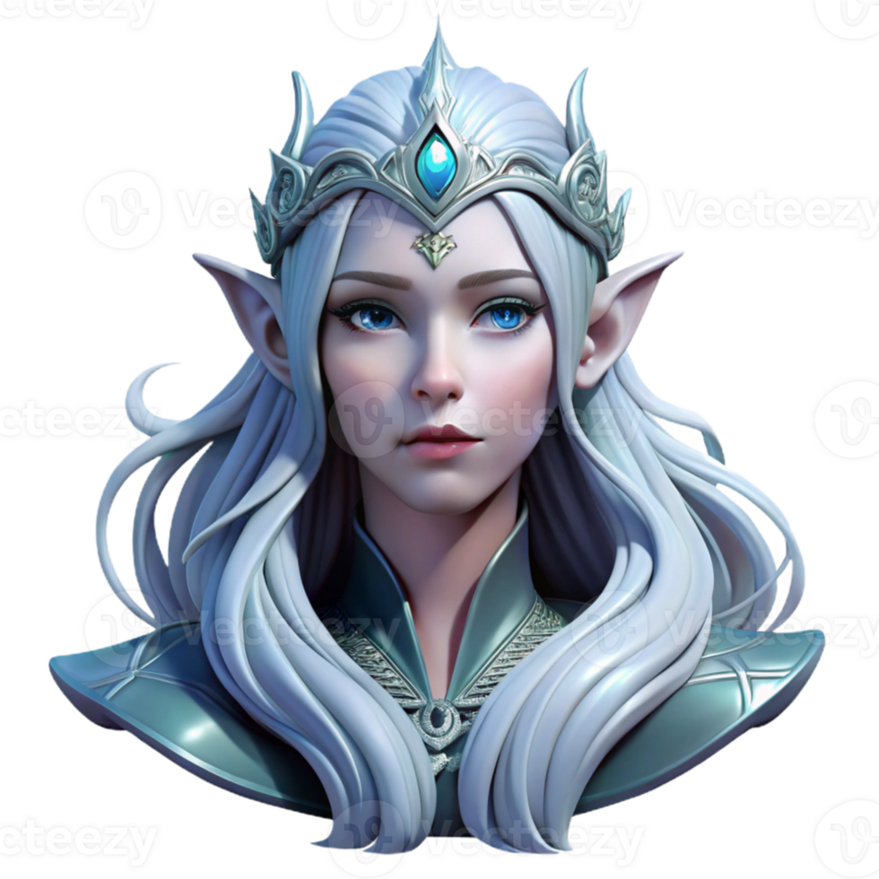 beautiful vintage Portrait of a majestic elf queen with flowing silver hair and ethereal features, illuminated by moonlight, fantasy art style authentic png