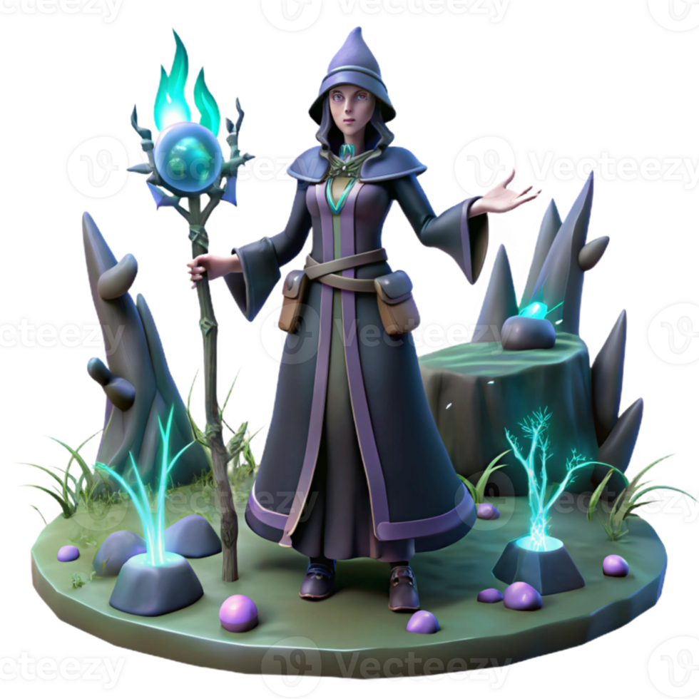 wonderful minimalist A powerful witch casting a spell in a dark forest, glowing runes, fantasy art detailed png