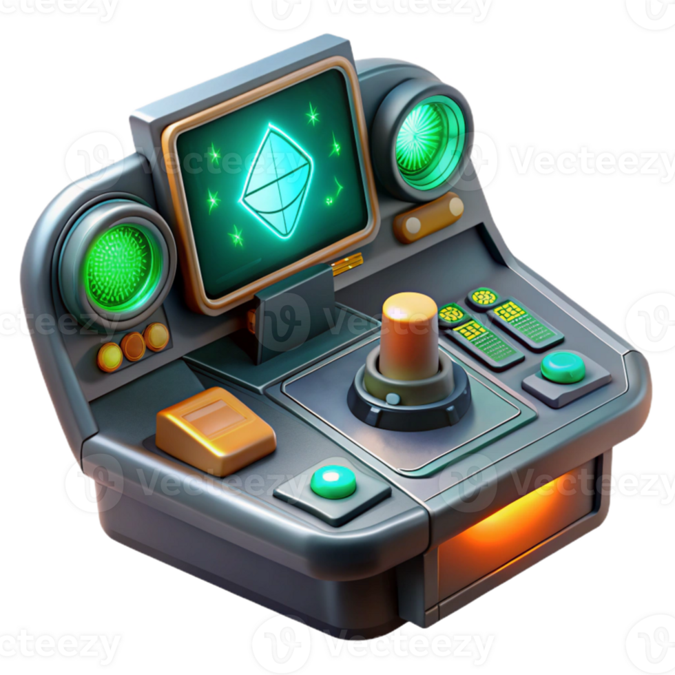 beautiful classic A futuristic control panel with glowing buttons and holographic displays, complex data visualizations, dark background with green and orange accents, sci-fi style detailed png