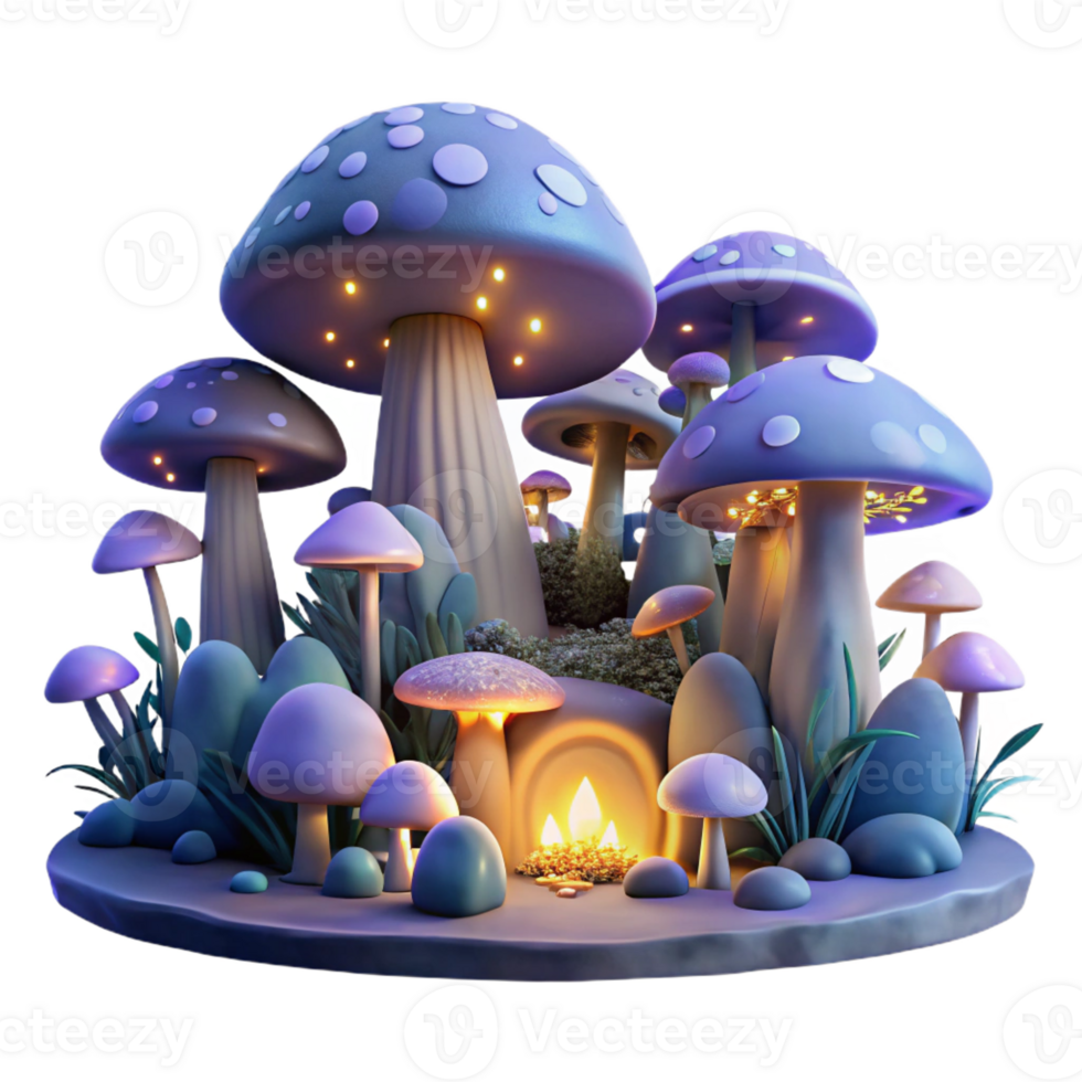 elegant classic A mysterious enchanted forest, filled with glowing mushrooms and fireflies, shrouded in mist, lit by ethereal moonlight. Fantasy landscape painting style detailed png