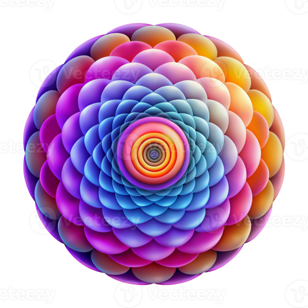 magnificent classic A mesmerizing pattern of concentric circles radiating outwards, rendered in vibrant gradients with a soft focus, psychedelic style premium png