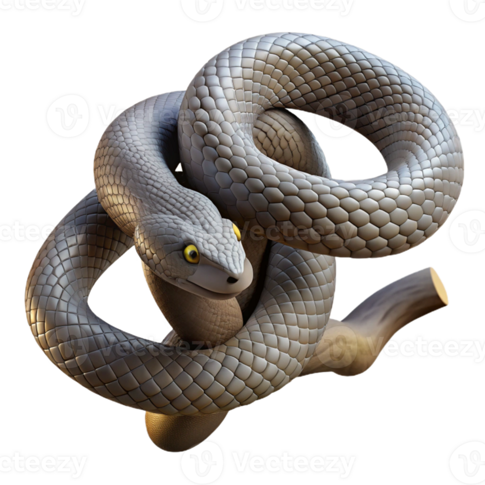 vibrant rustic A slithering snake coiled around a tree branch, close-up, textured scales, realistic style genuine png
