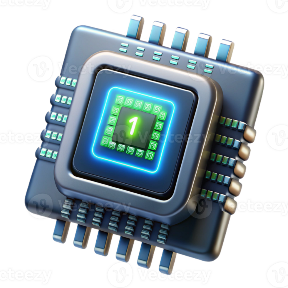 beautiful creative A single microchip displaying complex binary code, glowing from within, macro photography, dark and mysterious lighting authentic png