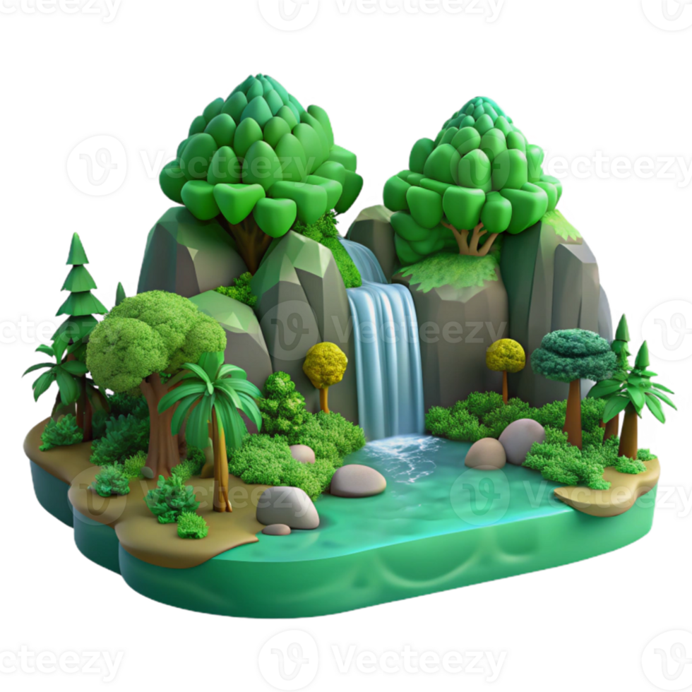 serene classic A lush green forest with a hidden waterfall, serene, peaceful, inviting original png
