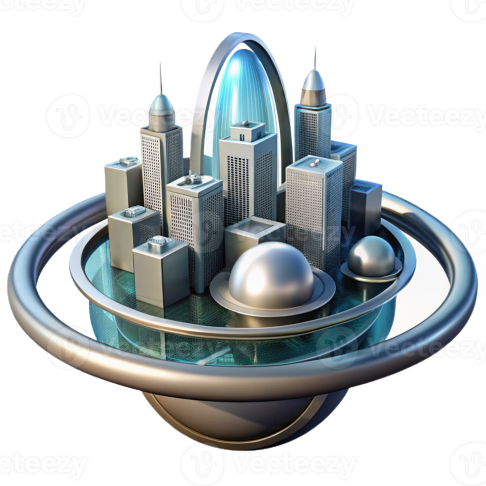 elegant artistic A futuristic city built on the rings of Saturn, its structures gleaming in the reflected sunlight. Realistic lighting, architectural style premium png