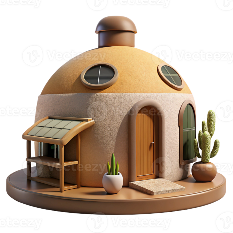 vibrant artistic Earthship home, off-grid living, sustainable design, rammed earth walls, daylight high quality png