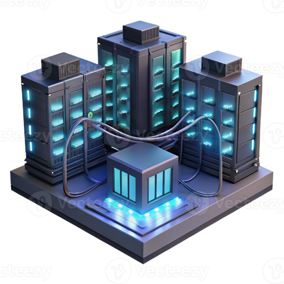magnificent classic A futuristic server room with glowing cables and data streams, data center environment, dark, moody lighting authentic png