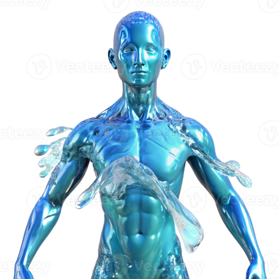 serene rustic A human figure composed entirely of flowing water, illuminated by underwater sunlight. Impressionist style genuine png