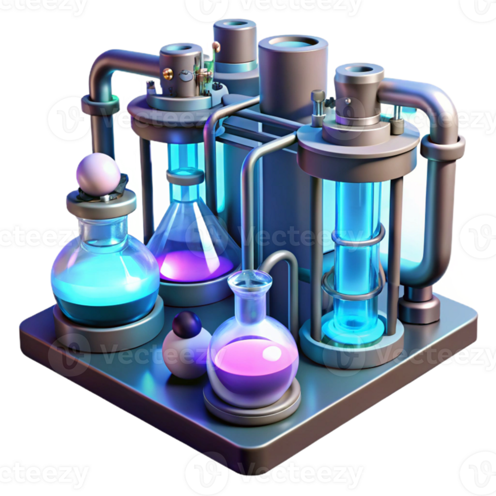elegant minimalist A futuristic laboratory, filled with glowing tubes, bubbling liquids, and complex machinery, illuminated by a cool, clinical light. Sci-fi realism style high quality png
