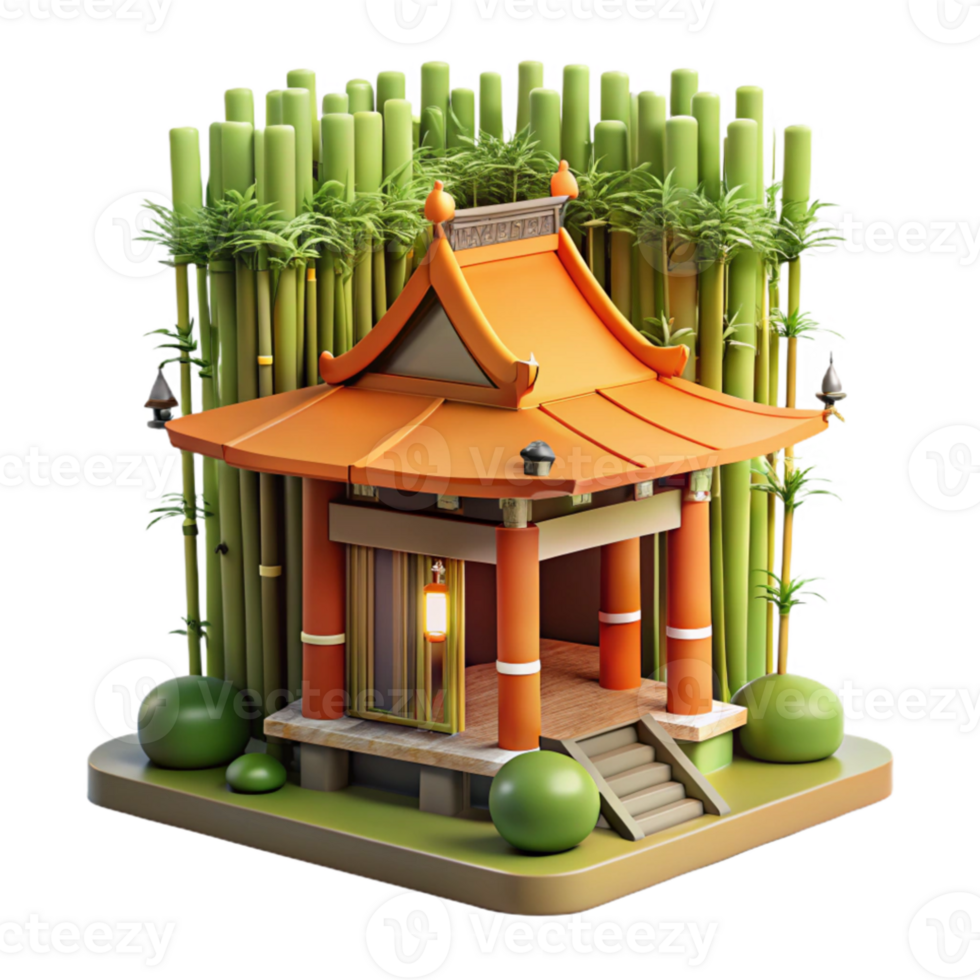 beautiful modern Bamboo forest temple, traditional Japanese architecture, serene atmosphere, natural light original png