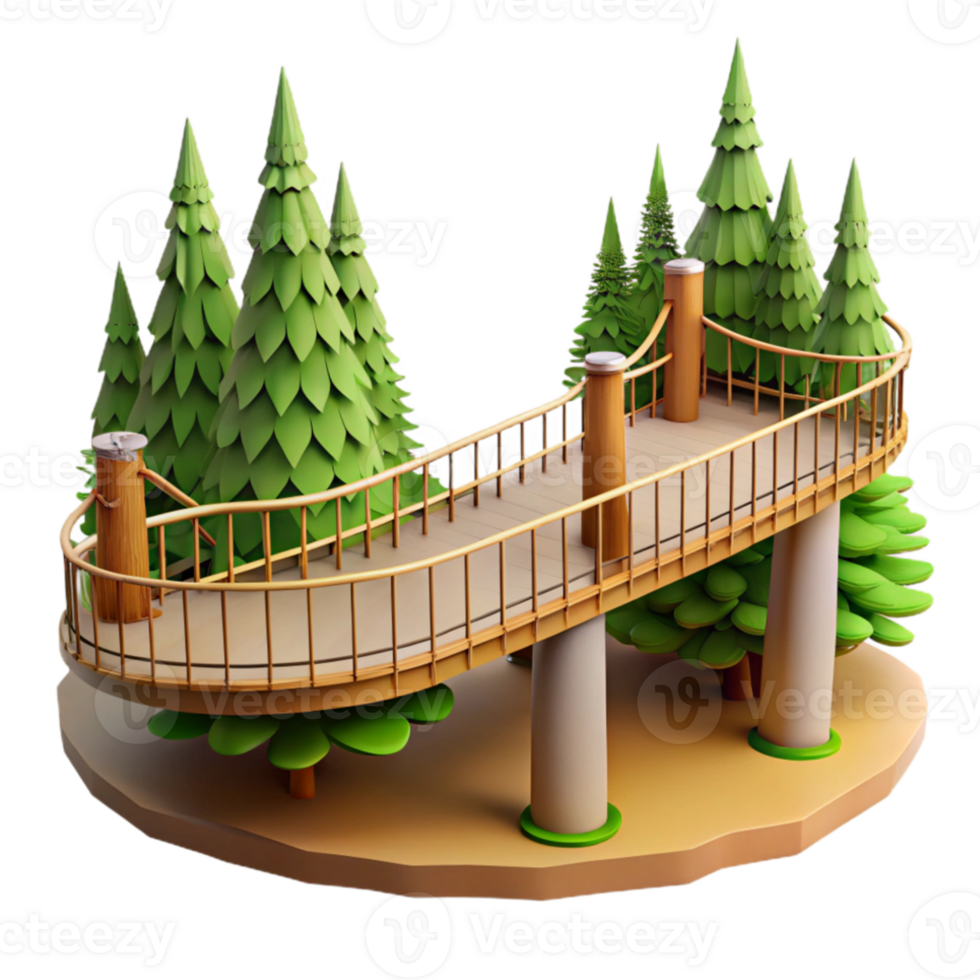 magnificent minimalist Treetop walkway, suspended bridge, panoramic forest views, daylight high resolution png