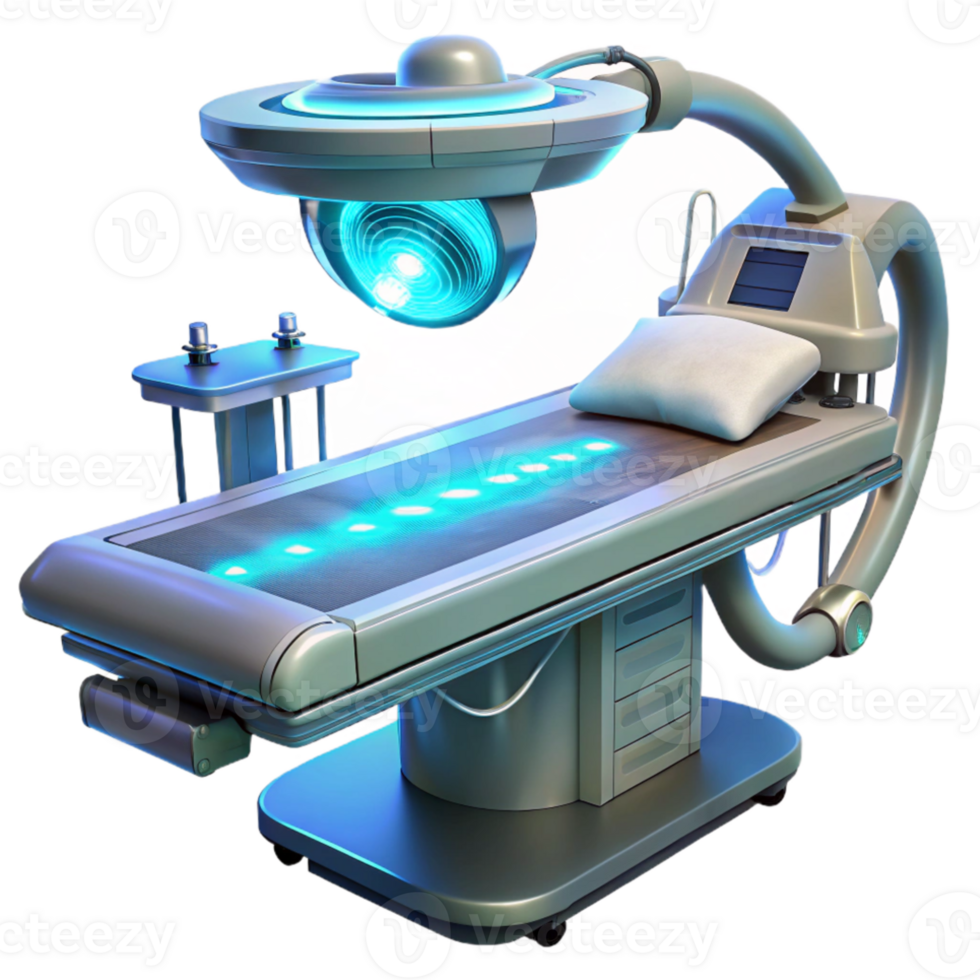 beautiful classic A futuristic medical device, with glowing lights and intricate wires, hovers over a patient on a surgical table. Sci-fi realism style exclusive png