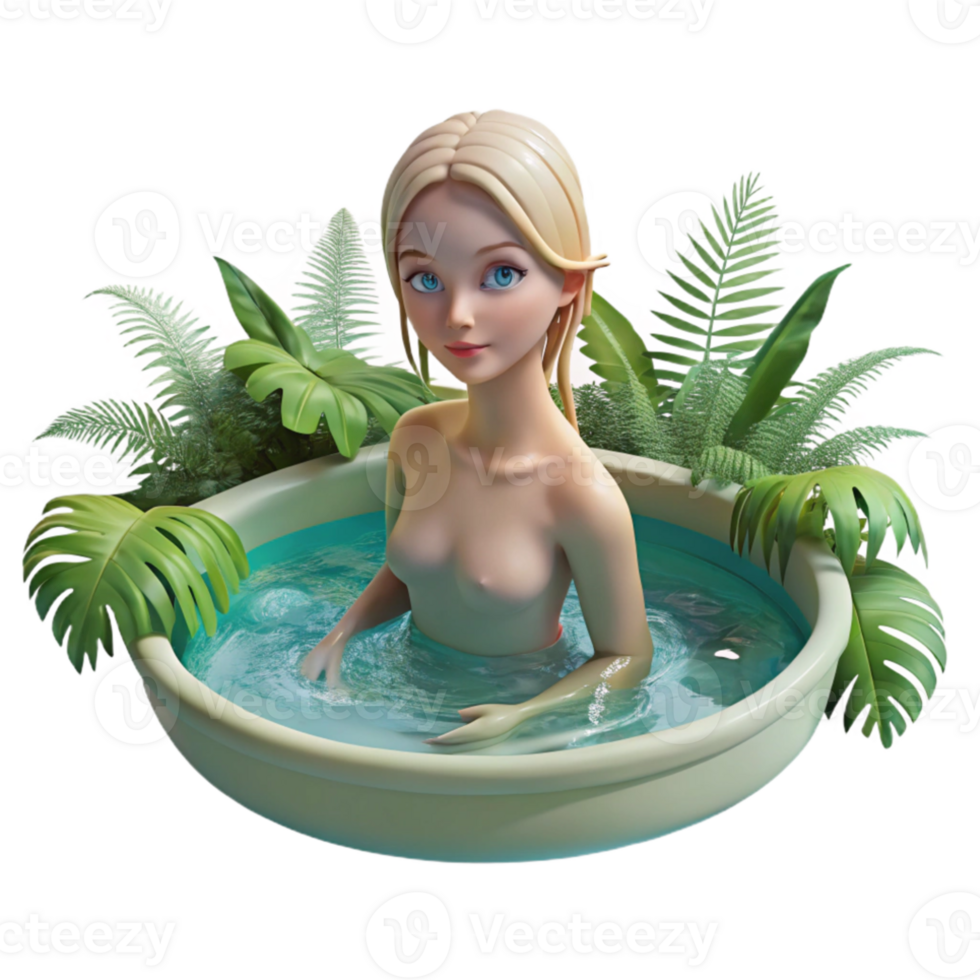 elegant creative A beautiful nymph bathing in a crystal-clear pool, surrounded by lush foliage, soft lighting, Pre-Raphaelite style original png