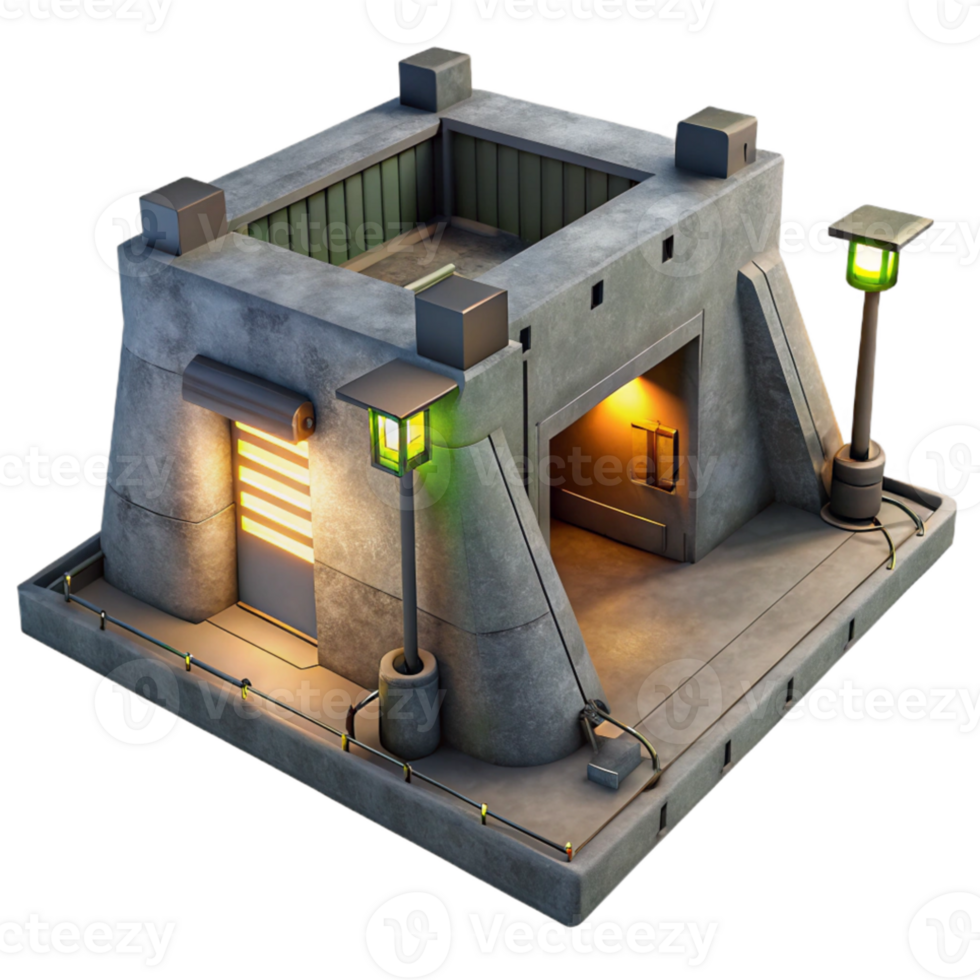 vibrant artistic Underground bunker, concrete walls, dim artificial light, dystopian style, photorealistic, exclusive png