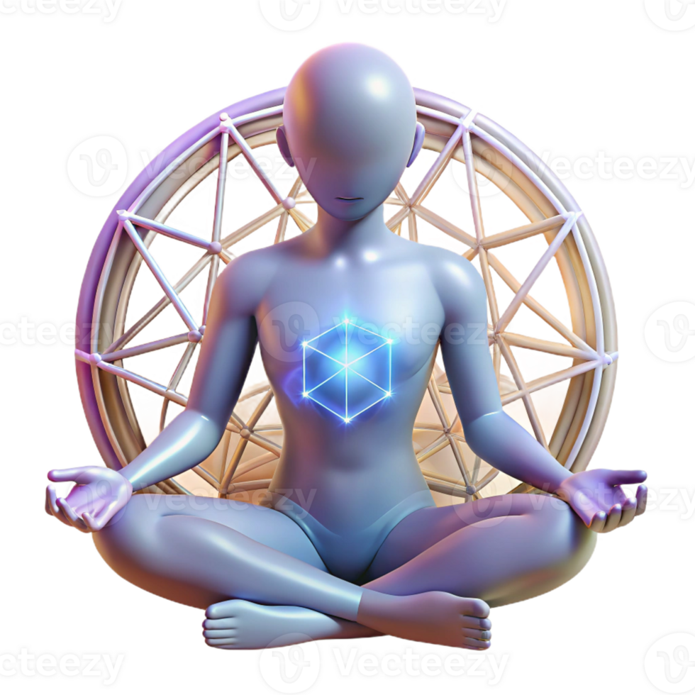 stunning modern A human figure meditating within a mandala of light and geometric patterns, in a spiritual art style, authentic png