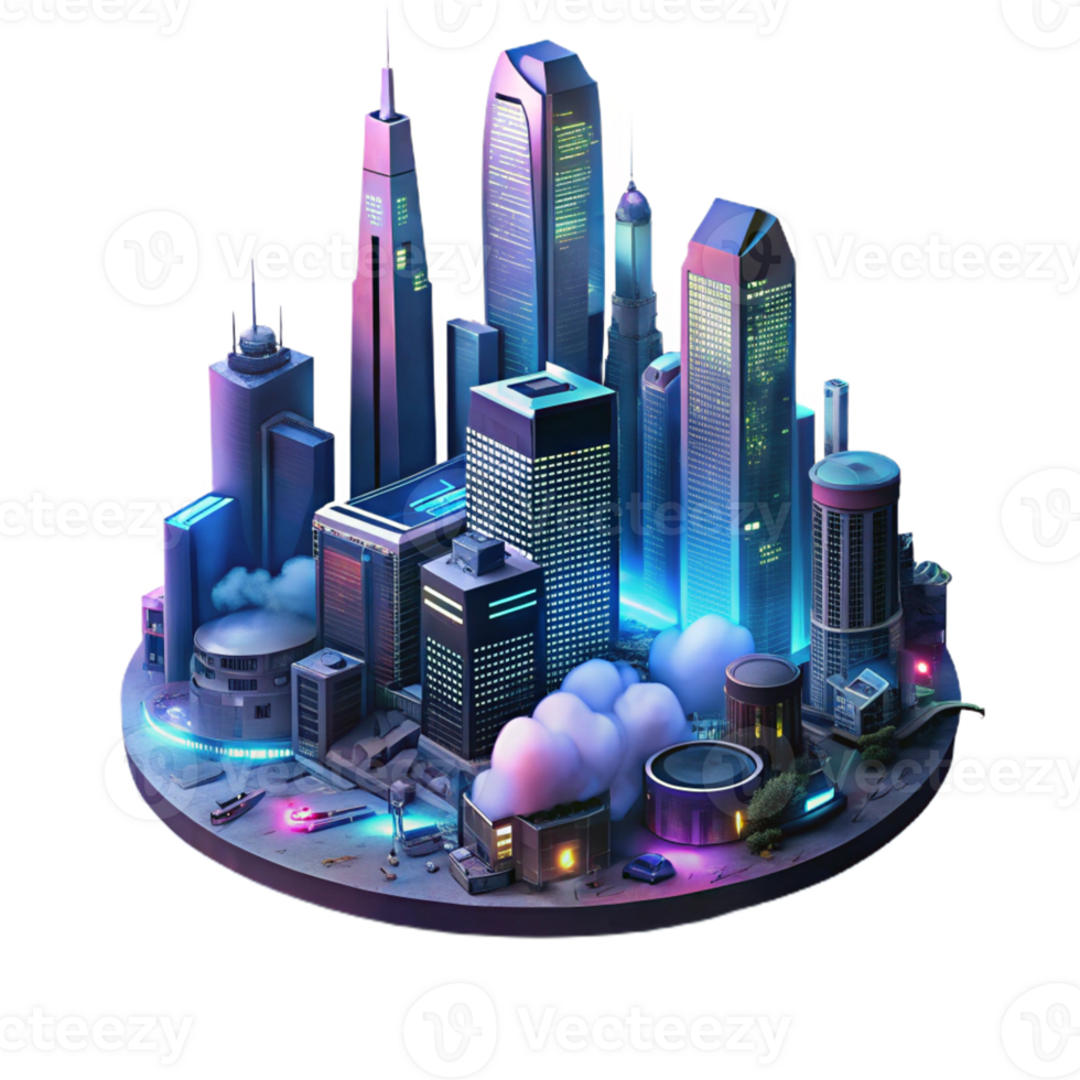 magnificent creative A cyberpunk cityscape at night, towering skyscrapers piercing the smog-filled sky, illuminated by holographic advertisements and flying vehicles exclusive png