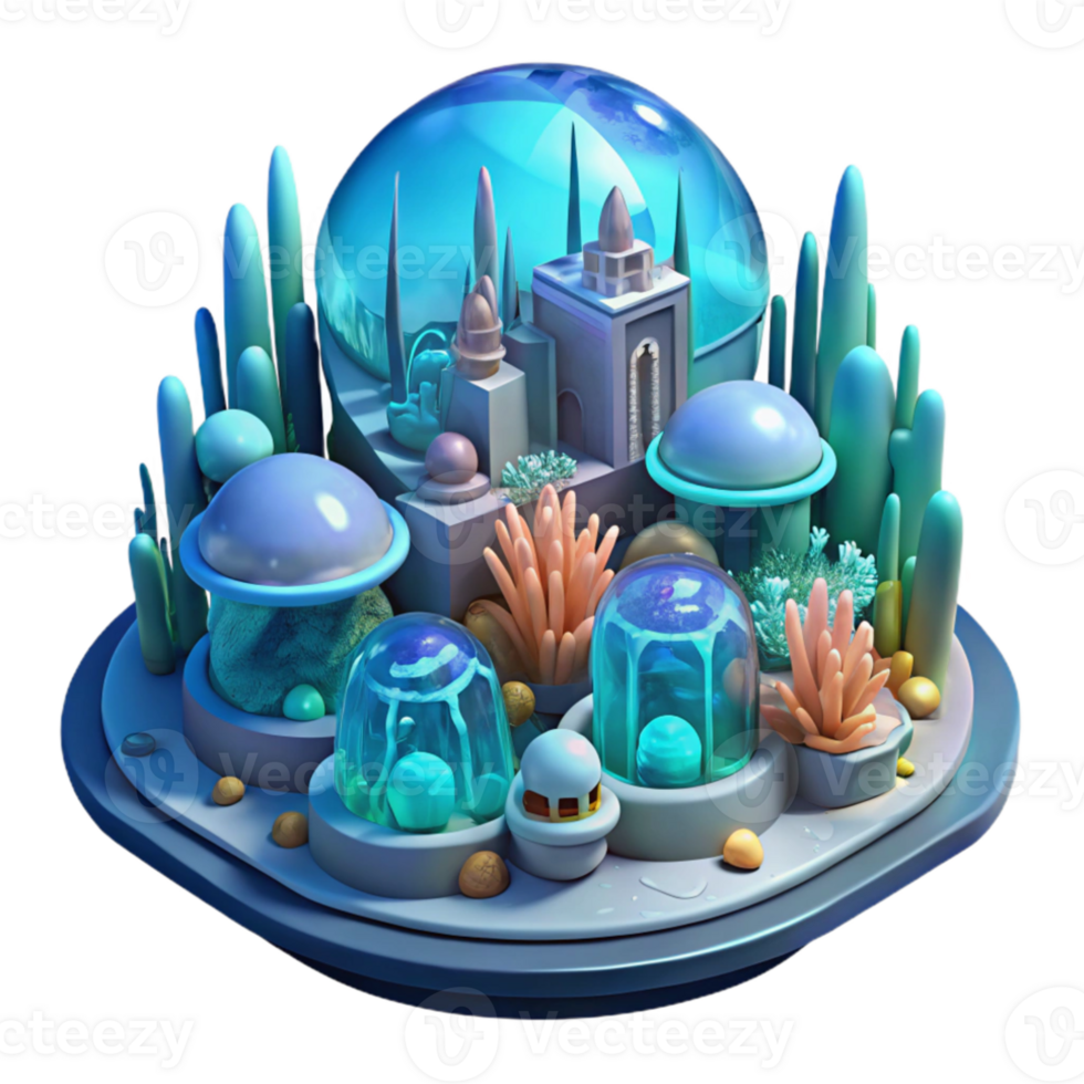 vibrant traditional Underwater city, bioluminescent coral structures, glass domes, futuristic architecture, deep sea environment, fantasy art professional png