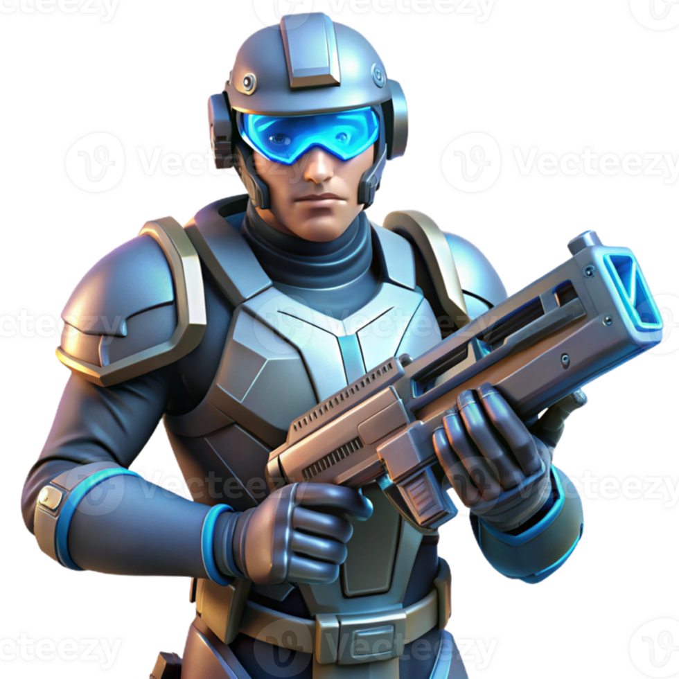 magnificent rustic A futuristic soldier holding a plasma rifle, dramatic lighting, heroic, comic book style high resolution png