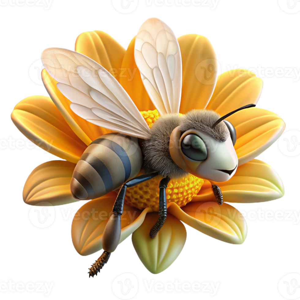 impressive contemporary A close-up of a bee collecting pollen from a flower, detailed textures, bright sunlight, macro photography style premium png